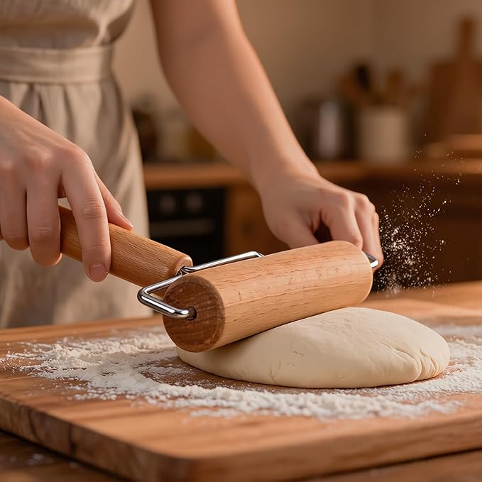 Pizza Rolling Pin Small Rolling Pin Wooden Dough Roller Non Stick Pizza Dough Roller for Baking Pastry Tortilla Cookie Dumpling Rolling Pins for Baking (TH-Style)