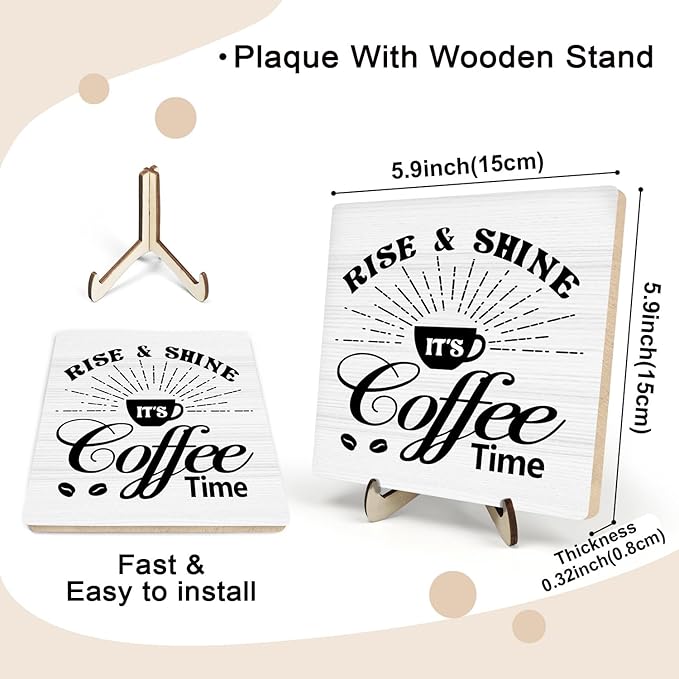 Vintage Coffee Bar Wooden Plaque Desk Sign, Farmhouse Wood Plaque Tabletop Decor for Cafe Bar Kitchen Office,Coffee Station Accessories 5.9x5.9Inch(Coffee- White02) - Image 2