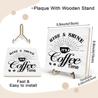 Vintage Coffee Bar Wooden Plaque Desk Sign, Farmhouse Wood Plaque Tabletop Decor for Cafe Bar Kitchen Office,Coffee Station Accessories 5.9x5.9Inch(Coffee- White02) - Image 2