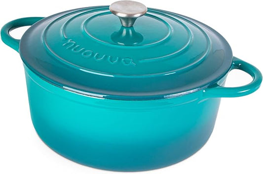Nuovva Enamelled Cast Iron Dutch Oven Pot with Lid – 6.4 Quart Non Stick Casserole Pot – Heavy Duty & Oven Safe up to 500° F for Bread Baking, Braising, Stews, Roasting – 28cm Teal by Nuovva