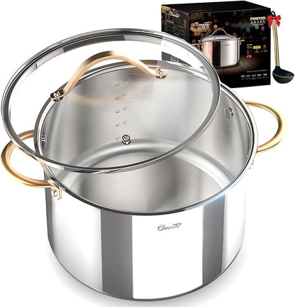 Ciwete Stock Pot 12 Quart, 18/10 Tri-Ply Stainless Steel Whole Clad Stock Pot with Lid, Seamless 12 QT Cooking Pot with Copper Handle, Healthy Stockpots, Induction, Gas, Oven and Dishwasher Safe by Ciwete