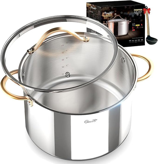 Ciwete Stock Pot 12 Quart, 18/10 Tri-Ply Stainless Steel Whole Clad Stock Pot with Lid, Seamless 12 QT Cooking Pot with Copper Handle, Healthy Stockpots, Induction, Gas, Oven and Dishwasher Safe by Ciwete