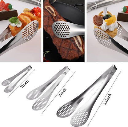 MSY BIGSUNNY Chef Kitchen Tongs Stainless Steel Food Serving Tongs Set Buffet tongs (silver 7" 9" & 11", 3 pack) - Image 2