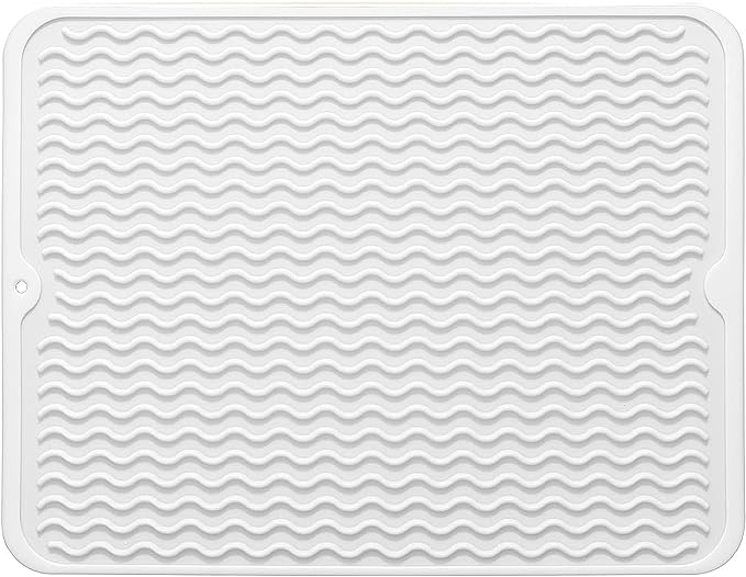 Large 17" x 14" Silicone Dish Drying Mat for Kitchen Counter, Easy clean, Quick Dry, Heat-resistant Dish Drainer Mat for Sink,Refrigerator or Drawer liner (Food Grade Silicone-White) by MODENGKONGJIAN