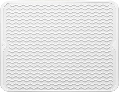Large 17" x 14" Silicone Dish Drying Mat for Kitchen Counter, Easy clean, Quick Dry, Heat-resistant Dish Drainer Mat for Sink,Refrigerator or Drawer liner (Food Grade Silicone-White) by MODENGKONGJIAN