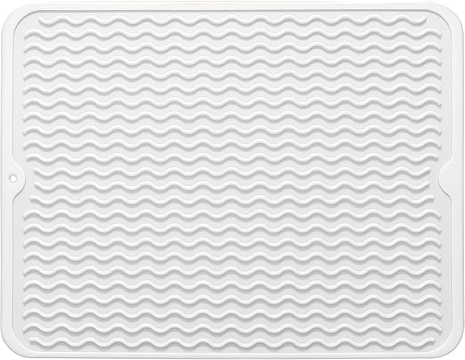 Large 24" x 18" Silicone Dish Drying Mat for Kitchen Counter, Easy clean, Quick Dry, Heat-resistant Dish Drainer Mat for Sink,Refrigerator or Drawer liner (Food Grade Silicone-White) by MODENGKONGJIAN