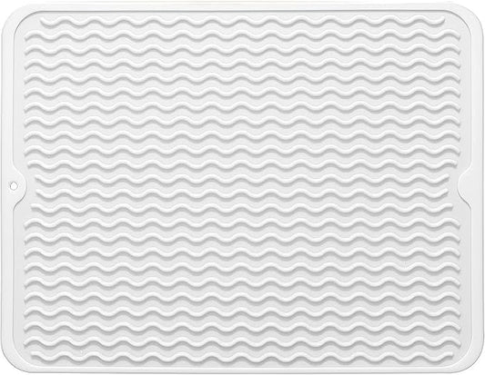 Large 24" x 18" Silicone Dish Drying Mat for Kitchen Counter, Easy clean, Quick Dry, Heat-resistant Dish Drainer Mat for Sink,Refrigerator or Drawer liner (Food Grade Silicone-White) by MODENGKONGJIAN