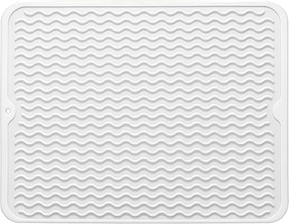 Silicone Dish Drying Mat for Multiple Usage, Easy clean, Eco-friendly, Heat-resistant Dish Drainer Mat for Kitchen Counter,Sink,Refrigerator or Drawer liner (16" x 12", White) by MODENGKONGJIAN