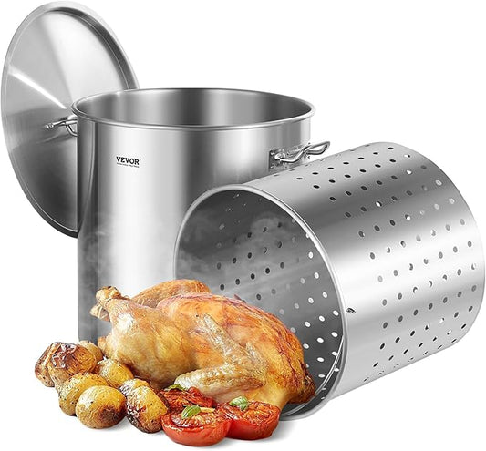 VEVOR Stainless Steel Stockpot, 84 Quart Large Cooking Pots, Cookware Sauce Pot with Basket, Lid, and Handle, Heavy Duty Commercial Grade Stock Pot, Sanding Treatment, for Large Groups Events Silver by VEVOR