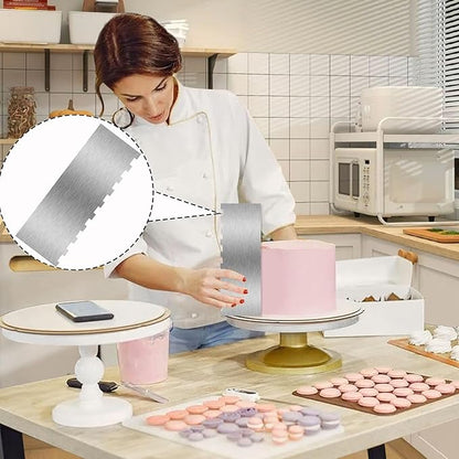 2 Pieces 8.7 Inche Stainless Steel Cake Scraper Double Sided Patterned Edge Stripe Edge Smoother Frosting Scraper Cake Decorating Cake Decorating Comb Cake Scraper For Butter Cream Mousse(2, 2) - Image 3