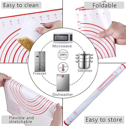 Rolling Pin and Silicone Baking Pastry Mat Set, Stainless Steel Dough Roller, Rolling Pins with Adjustable Thickness Rings, for Baking Fondant, Pizza, Pie, Pastries, Pasta, Cookies - Image 5