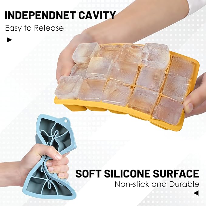 Silicone Ice Cube Trays 3Packs, Easy Release Ice Cube Molds with Lid, Freezer Stackable Ice Maker for Whiskey, Baby Food, BPA Free (3, Blue+Green+Yellow) - Image 5