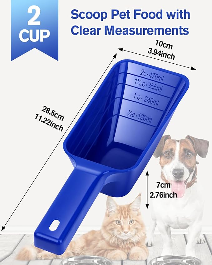 2 Cup Dog Food Scoop(2 Pack), Plastic Pet Food Scoop with Measuring Lines for Accurate Pet Food Portions,Dishwasher Safe (Blue) - Image 2