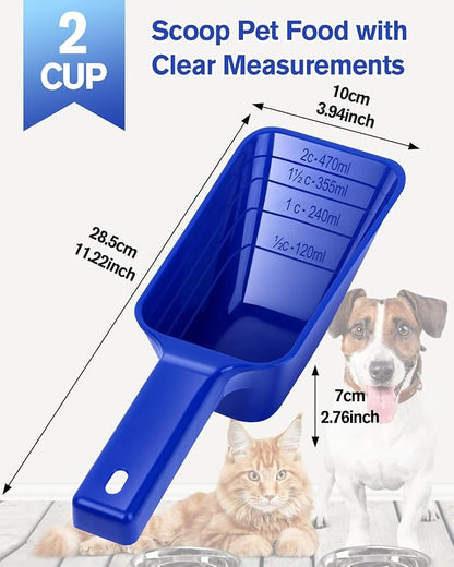 2 Cup Dog Food Scoop(2 Pack), Plastic Pet Food Scoop with Measuring Lines for Accurate Pet Food Portions,Dishwasher Safe (Blue) - Image 2