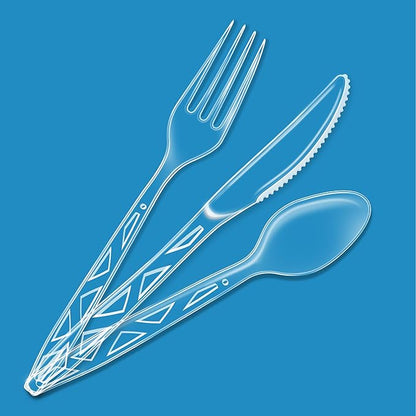 Amazon Basics Disposable Clear Plastic Cutlery Set, Premium Quality, Strong, 192 Count, Large Combo Pack Forks, Spoons and Knives - Image 2