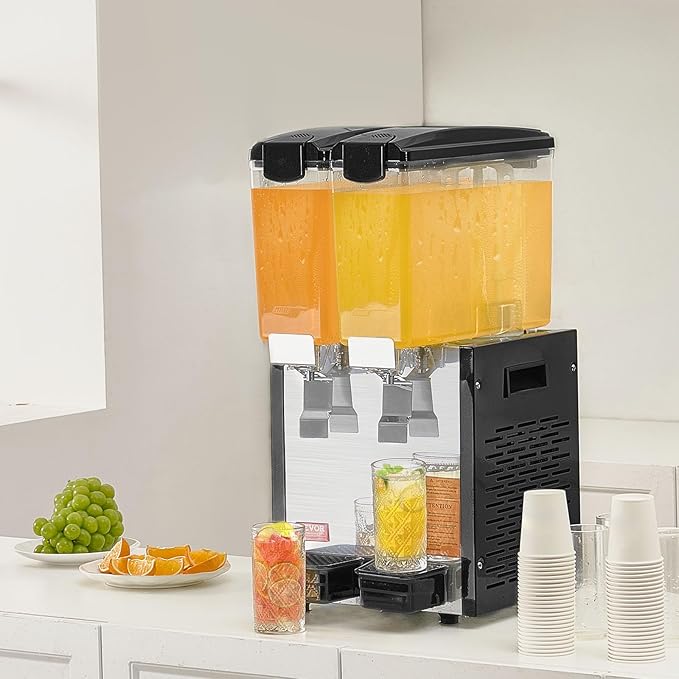VEVOR Commercial Beverage Dispenser, 2 Tanks 10 L / 10.6 QT Per Tank Juice Dispenser, 270W Stainless Steel Ice Tea Drink Machine with 45°F-54°F Cooling Temperature, for Cold Drink Restaurant Bar Party - Image 8