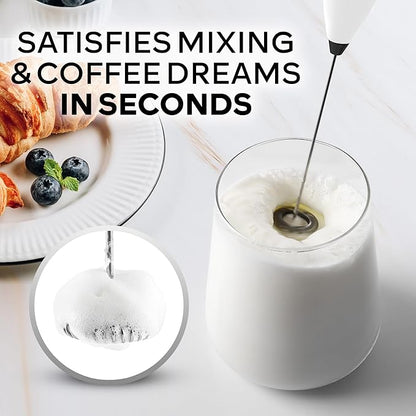 Zulay Kitchen Powerful Milk Frother Wand With 4 AA Duracell Batteries - Ultra Fast Handheld Drink Mixer - Electric Whisk Foam Maker for Coffee, Lattes, Cappuccino, Matcha & Creamer - White & Black - Image 2