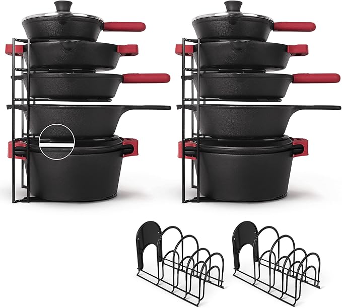 Pan Organizer - 2-PACK of Silicone-Coated Non-Slip 15" Heavy Duty Skillet Rack - Kitchen Counter/Cabinet Organization Storage - Holder for Cookie Sheet, Cutting Board, Cast Iron Cookware, Dish Stand by Cuisinel