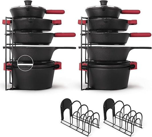 Pan Organizer - 2-PACK of Silicone-Coated Non-Slip 15" Heavy Duty Skillet Rack - Kitchen Counter/Cabinet Organization Storage - Holder for Cookie Sheet, Cutting Board, Cast Iron Cookware, Dish Stand by Cuisinel