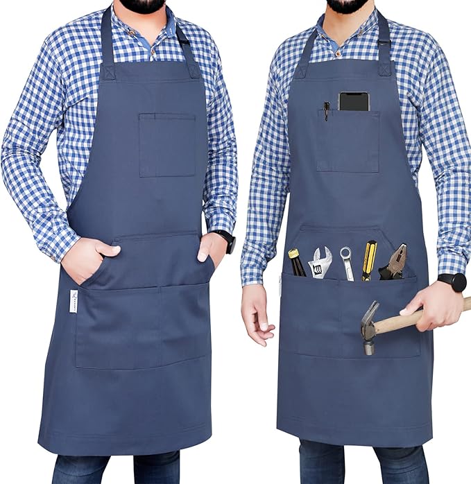 RUVANTI Aprons for Men, Women with Pockets Cotton Enrich Durable Large XXL size for Kitchen, Workshop, BBQ, Chef Apron