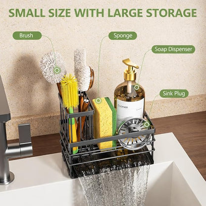 Cisily Sink Caddy Sponge Holder for Kitchen with Brush Holder and Stainless Steel Self Drain Tray, Rustproof Kitchen Sink Organizer for Sponge, Soap Dispenser Storage Accessories (Gray) - Image 6