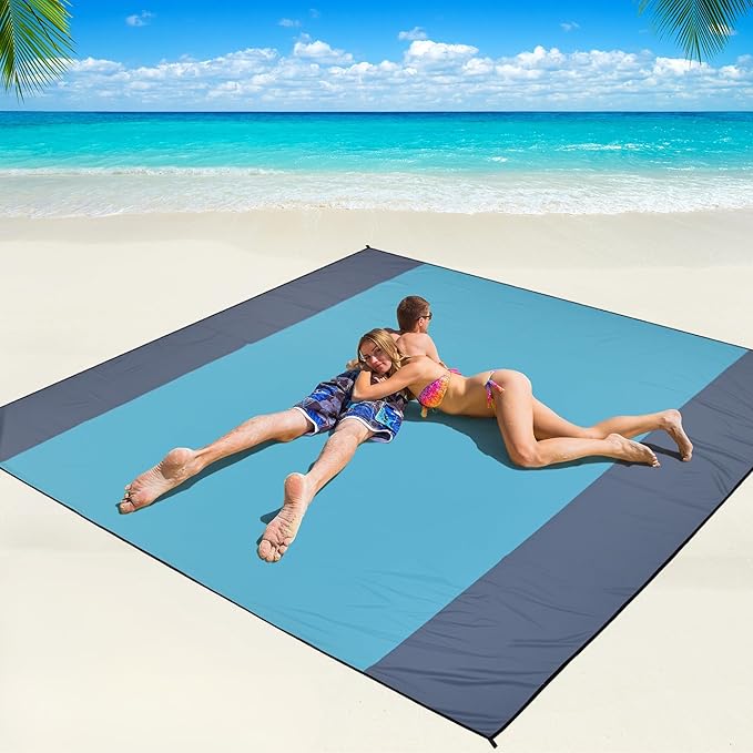 WIWIGO Beach Blanket Waterproof Sandproof Beach Mat 79" X 83"/10'x9'for 2-8 Adults Quick Drying Outdoor Picnic Mat Beach Accessories for Travel, Camping, Hiking by WIWIGO