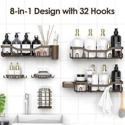 NESOMI Shower Caddy Adhesive Shower Organizer 8-Pack, Rustproof Stainless Steel Bathroom Shelves, Large Capacity No-Drill Rack Storage Accessories with Soap Dish Toothbrush Holder Hooks - Image 4