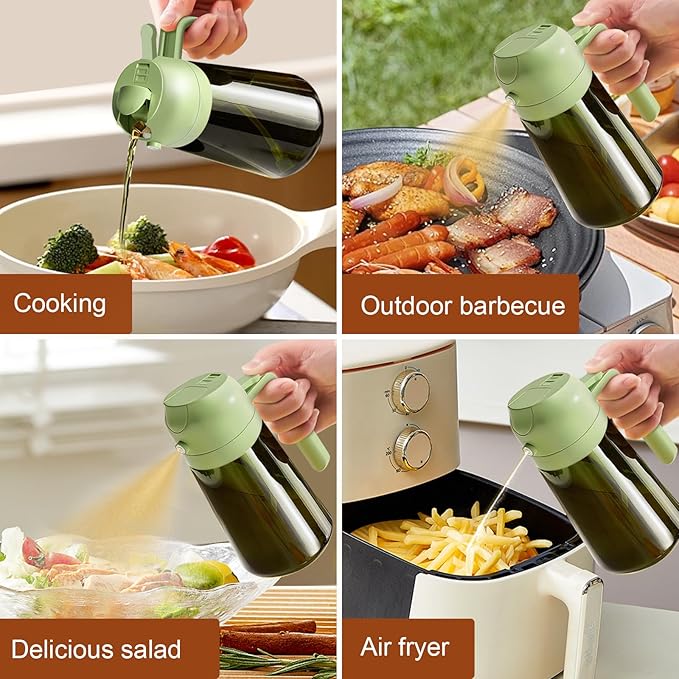 YARRAMATE 2PCS 16oz/470ml Oil Sprayer for Cooking with Stickers, Food-Grade 2 in 1 Olive Oil Dispenser Bottle for Kitchen, Premium Dark Green Glass Oil Bottle for Air Fryer, BBQ (White & Green) - Image 8
