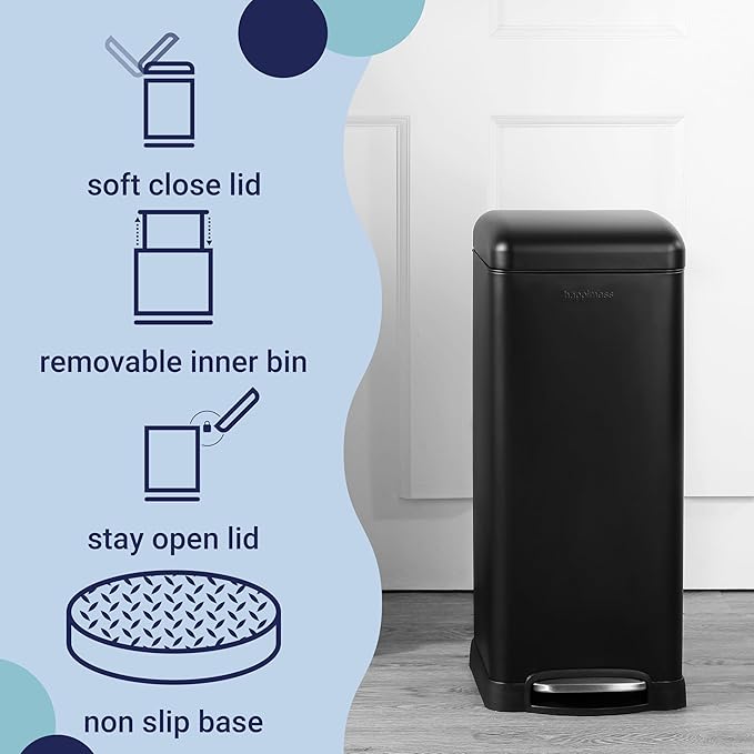 happimess HPM1007B Betty Retro 8-Gallon Step-Open Trash Can with Soft-Close Lid, Fingerprint Resistant, Modern, Minimalistic for Home, Kitchen, Laundry Room, Office, Bedroom, Bathroom, Black - Image 3