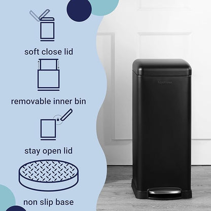 happimess HPM1007B Betty Retro 8-Gallon Step-Open Trash Can with Soft-Close Lid, Fingerprint Resistant, Modern, Minimalistic for Home, Kitchen, Laundry Room, Office, Bedroom, Bathroom, Black - Image 3