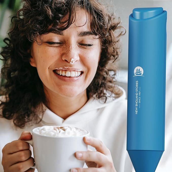 England Stories Electric Milk Frother Handheld, Battery Operated Whisk Beater Foam Maker for Coffee, Cappuccino, Latte, Matcha, Hot Chocolate, Mini Drink Mixer, No Stand, Metal Blue - Image 4