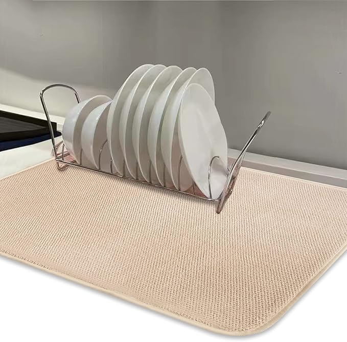 Dish Drying Mats for Kitchen Counter, 2 Pack Dish Drying Pads Dish Rack Mat Drying Pink Kitchen Mat (Beige-2) - Image 5