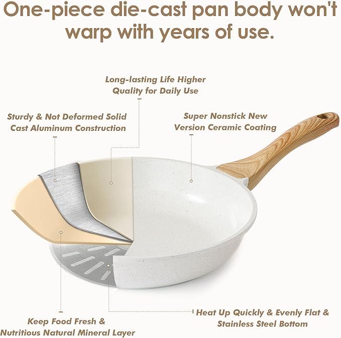 SENSARTE Nonstick Ceramic Frying Pan Skillet, 12.5 Inch Omelet Pan, Healthy Non Toxic Chef Pan, Induction Compatible Egg Pan with Heat Resistant Handle, PFAS-Free, White - Image 8