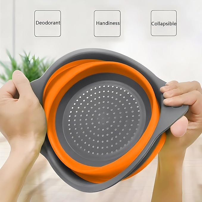 Silicone Colander Collapsible Strainers Set for Kitchen- 2 Pack (3Qt, 4Qt) -Over Home Draining Basket, Food Vegetables & Fruits-Dishwasher Safe, Space Saving Design (Orange) - Image 2
