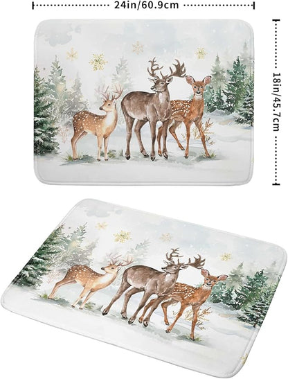 Winter Deer Dish Drying Mat for Kitchen Counter Xmas Trees Snowflake Festival Microfiber Absorbent Dish Draining Reusable Washable Foldable Extra Large 18"x24" - Image 2