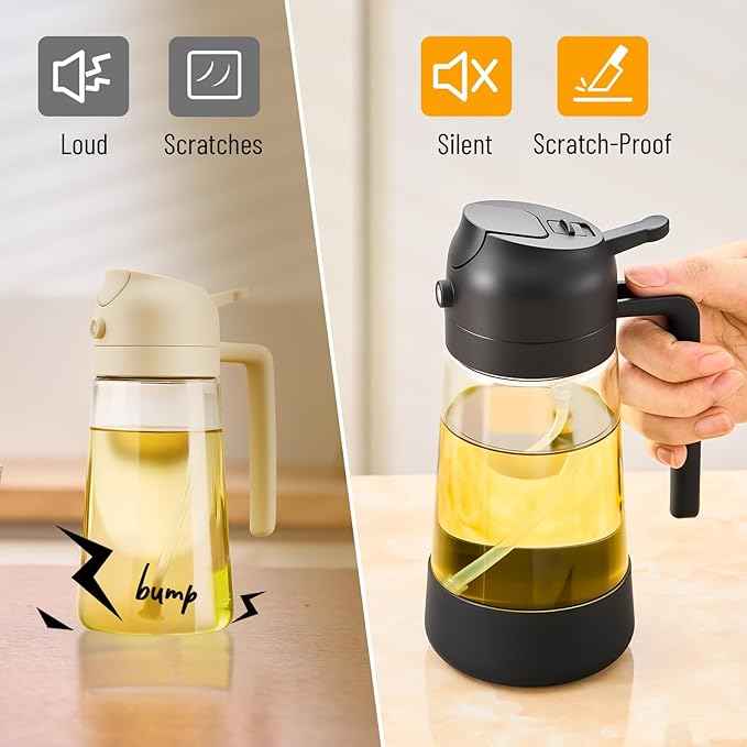 PARACITY Oil Dipenser Bottle with Silicone Bottom, 2 in 1 Olive Oil Sprayer and Dispenser, Oil Spray Bottle 470ML/ 16OZ for Cooking, Kitchen, BBQ, Air Fryer, Salad, Baking(1PC Black) - Image 3