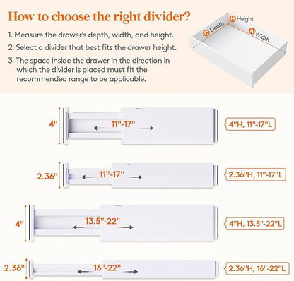 Lifewit 8 Pack 2.36" High Drawer Dividers 28-43.5cm/11-17" Adjustable Drawer Organizer for Clothes/Utensils, Expandable Drawer Separator in Dresser/Kitchen/Bedroom/Office Organization & Storage White - Image 3