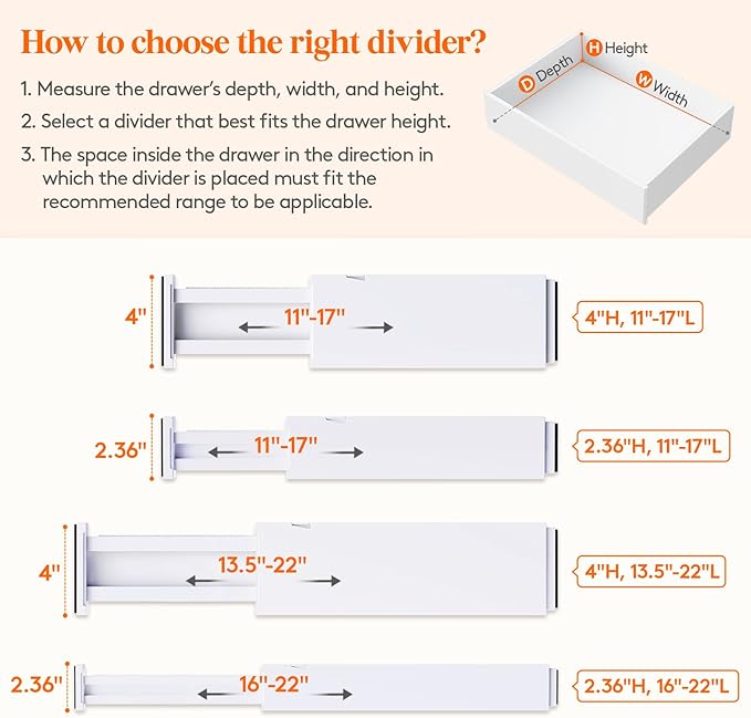 Lifewit 10 Pack 4" High Drawer Dividers 28-43.5cm/11-17" Adjustable Drawer Organizer for Clothes/Utensils, Expandable Drawer Separator in Dresser/Kitchen/Bedroom/Office Organization & Storage White - Image 3