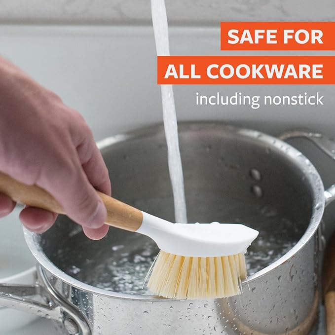 Full Circle Be Good - Bamboo Handle Dish Brush – Sustainable Kitchen Cleaning with Tough Bristles - Natural Dish Scrubber, Nonstick & Cast Iron Cleaner - Long Handle Brush for Dishes, Pots, and Pans - Image 2