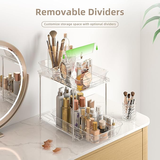 Sevenblue Under Sink Organizer, Bathroom Organizers and Storage, 2 Tier Multi-Use Pull Out Cabinet Organizer with Hang Hooks and Cups (transparent, 2 Pack) - Image 4