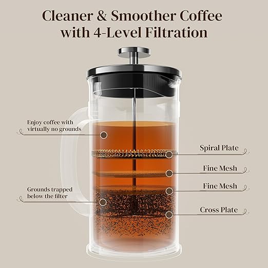 Veken French Press Coffee Maker 21oz 0.6 L, Single Serve Small Pot, Heat Resistant Thickened Borosilicate Glass,Stainless Steel Brewer,Cold Brew Cafetera Teapot for Kitchen Travel Camping, Dark Pewter - Image 5