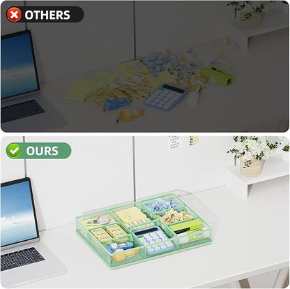 Marbrasse Desk Drawer Organizer, Metal Mesh Drawer Organizer Tray with 5 Adjustable Compartments,Desk Organizers and Accessories for Home,Office,Kitchen,Makeup,Vanity (Green)