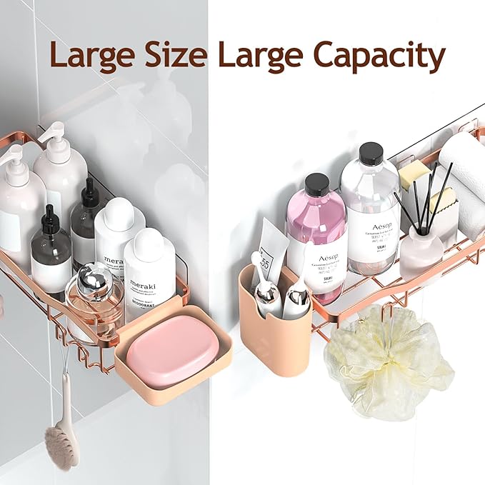 NESOMI Shower Caddy Adhesive Shower Organizer 7-Pack, Rustproof Stainless Steel Bathroom Shelves, Large Capacity No-Drill Rack Storage Accessories with Soap Dish Toothbrush Holder Hooks - Image 9