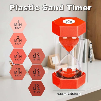 2 Minute Sand Timer Hourglass, Unbreakable Hexagon Plastic Sand Watch Reloj De Arena 2 Minutos, Colorful Hour Glass Sandglass for Toothbrush Classroom Games Kitchen (Red)