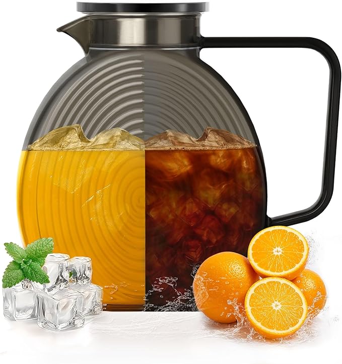 Glass Pitcher With Lid, 2.3 Liter 78 oz Glass Water Pitchers, 0.6 Gallon glass Pitcher With handle and Lids for Fridge, Carafe Jug Jar For Hot/Cold Water Tea Iced Juice Coffee Milk Beverage by WARMSIMPLE
