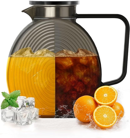 Glass Pitcher With Lid, 2.3 Liter 78 oz Glass Water Pitchers, 0.6 Gallon glass Pitcher With handle and Lids for Fridge, Carafe Jug Jar For Hot/Cold Water Tea Iced Juice Coffee Milk Beverage by WARMSIMPLE