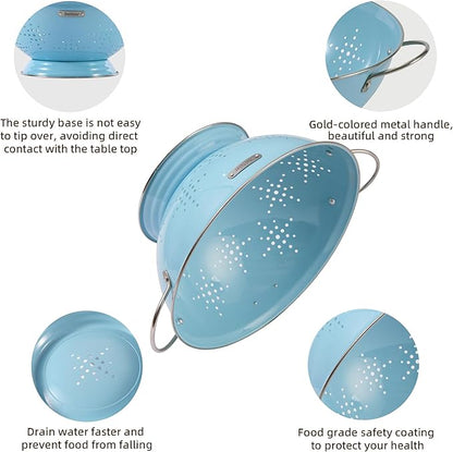 Metal Colander 2 Pack, Strainer Bowel with Handles 2Qt & 6Qt Powder Coated Solid Ring Base Heavey Duty Kitchen Drainer Basket for Pasta Veggies and Fruits,New Home Apartment Essentials (ArcticBlue) - Image 5