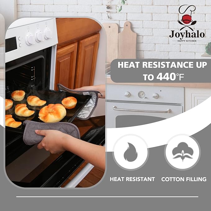 Joyhalo 6 Pack Pot Holders for Kitchen,Cotton Oven Holder with Great Heat Resistance,Non Slip Hot Pads for Kitchen Clearance,Dark Grey - Image 3