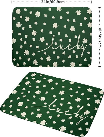 Giwawa St Patricks Day Dish Drying Mat Green Lucky Clovers Dish Drainer Mats 18"x24" Shamrock Holiday Microfiber Reversible Dish Drying Rack Pad Protector for Kitchen Countertop Large Decor