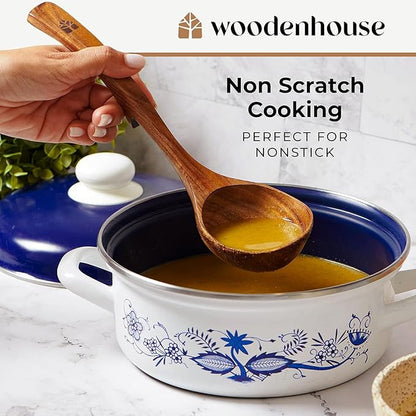 Wooden Ladle for Soup, 3 Size Teak Wood Ladle Spoon with Back Hooks for Pot & Bowl, Non-Stick Wooden Spoon Set for Cooking, Serving and Stirring - Image 4
